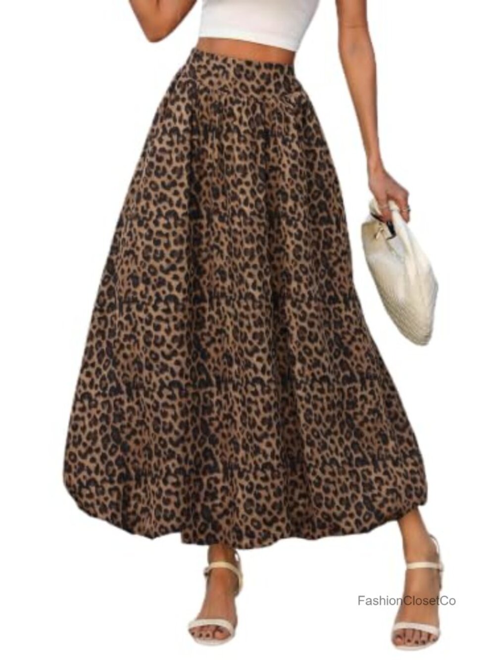 Bubble Maxi Skirt Elastic Waist A-Line Puffy Hem Ankle Length